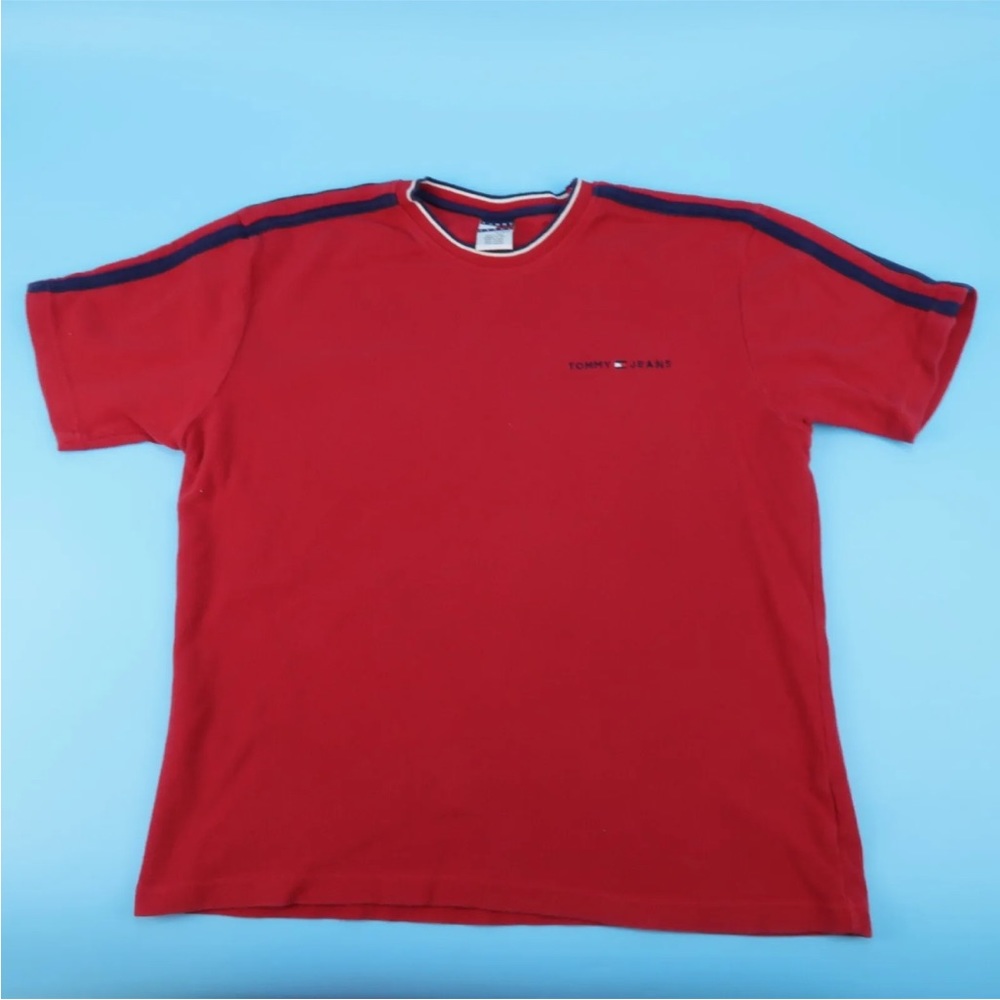 Vintage 90s Tommy Jeans Shirt Mens Red Casual Short Sleeve Size XL
